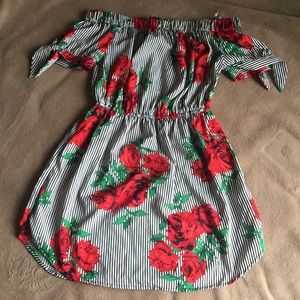 Off the shoulder black and white rose dress